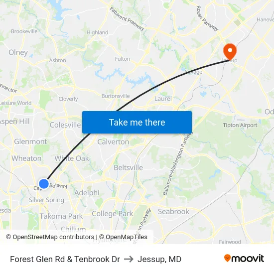 Forest Glen Rd & Tenbrook Dr to Jessup, MD map