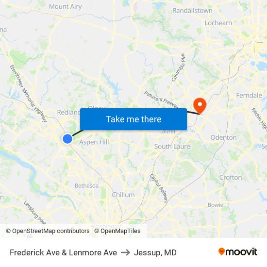 Frederick Ave & Lenmore Ave to Jessup, MD map