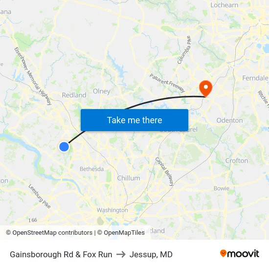 Gainsborough Rd & Fox Run to Jessup, MD map