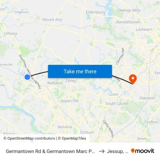 Germantown Rd & Germantown Marc Park & Ride to Jessup, MD map