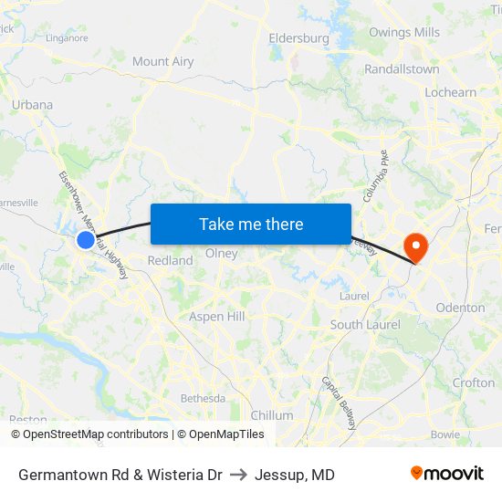 Germantown Rd & Wisteria Dr to Jessup, MD map