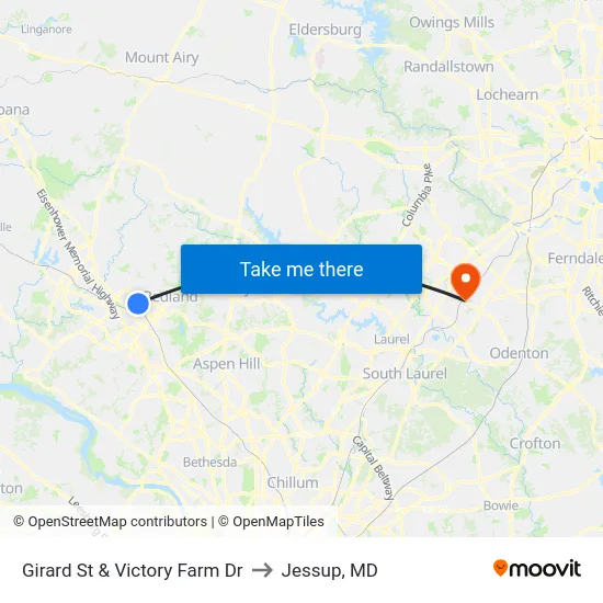 Girard St & Victory Farm Dr to Jessup, MD map