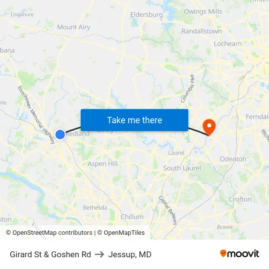 Girard St & Goshen Rd to Jessup, MD map