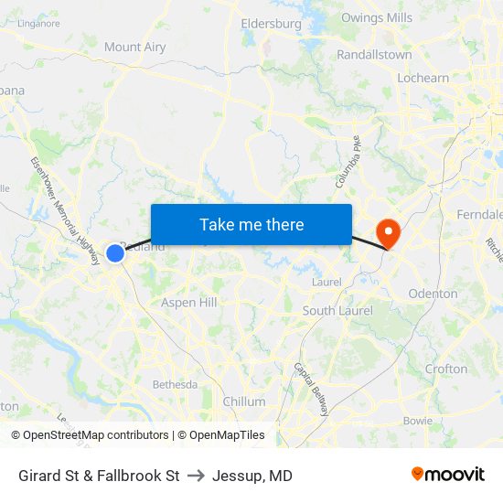 Girard St & Fallbrook St to Jessup, MD map