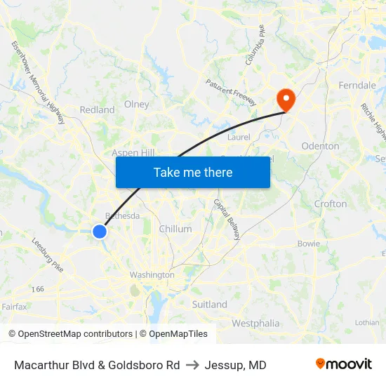Macarthur Blvd & Goldsboro Rd to Jessup, MD map