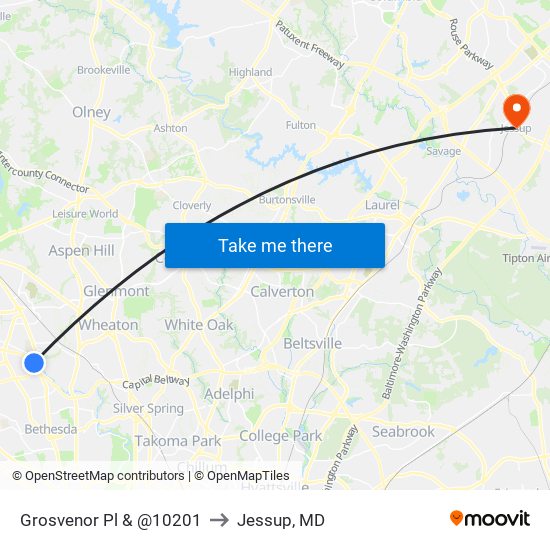 Grosvenor Pl & @10201 to Jessup, MD map