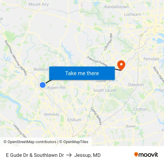 E Gude Dr & Southlawn Dr to Jessup, MD map