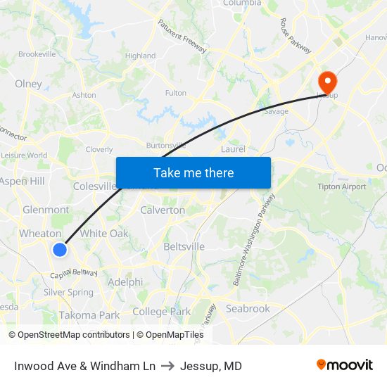 Inwood Ave & Windham Ln to Jessup, MD map