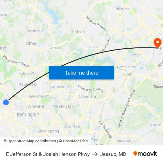 E Jefferson St & Josiah Henson Pkwy to Jessup, MD map
