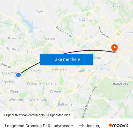 Longmead Crossing Dr & Ladymeade Dr to Jessup, MD map