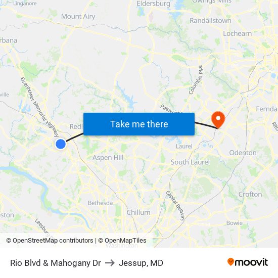 Rio Blvd & Mahogany Dr to Jessup, MD map