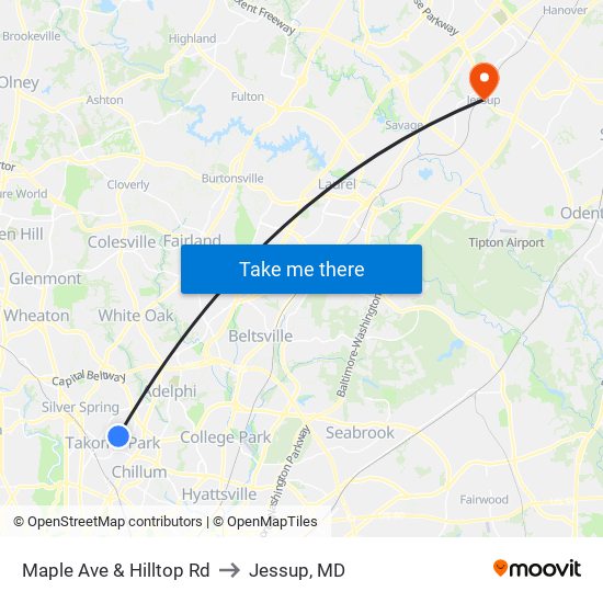 Maple Ave & Hilltop Rd to Jessup, MD map