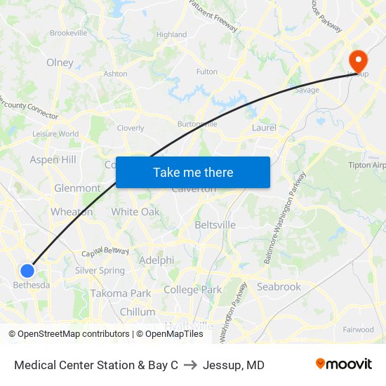 Medical Center Station & Bay C to Jessup, MD map