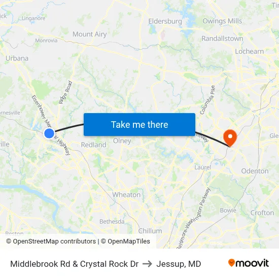 Middlebrook Rd & Crystal Rock Dr to Jessup, MD map
