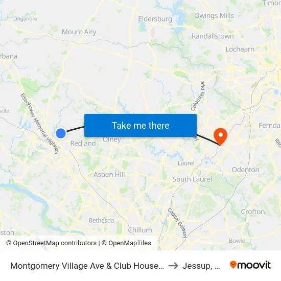 Montgomery Village Ave & Club House Rd to Jessup, MD map
