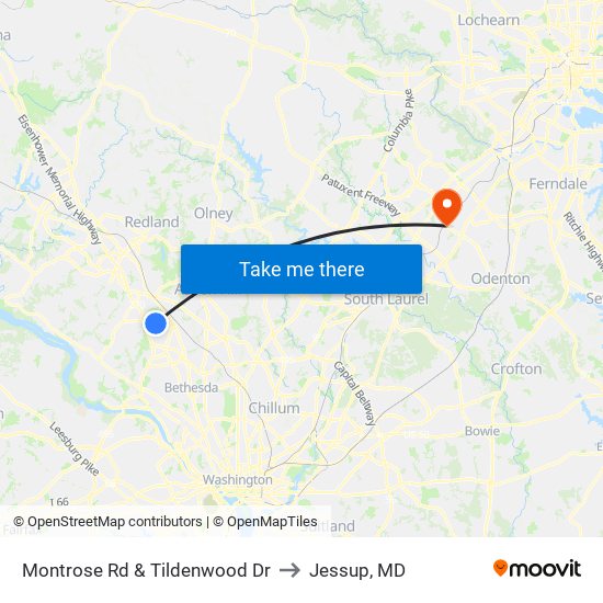 Montrose Rd & Tildenwood Dr to Jessup, MD map