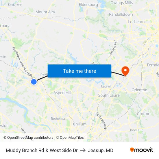 Muddy Branch Rd & West Side Dr to Jessup, MD map