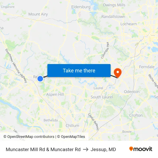 Muncaster Mill Rd & Muncaster Rd to Jessup, MD map