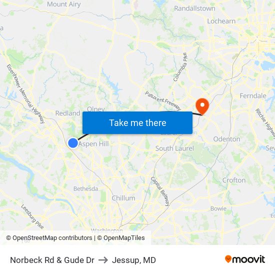 Norbeck Rd & Gude Dr to Jessup, MD map