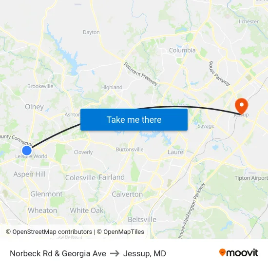 Norbeck Rd & Georgia Ave to Jessup, MD map