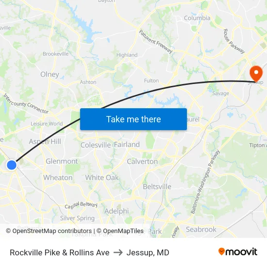 Rockville Pike & Rollins Ave to Jessup, MD map