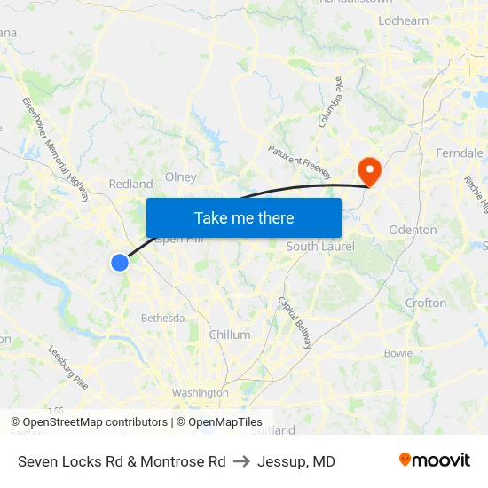Seven Locks Rd & Montrose Rd to Jessup, MD map