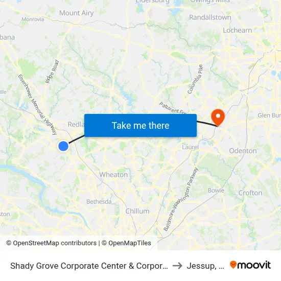 Shady Grove Corporate Center & Corporate Blvd to Jessup, MD map