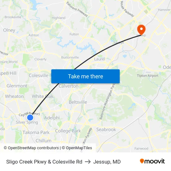 Sligo Creek Pkwy & Colesville Rd to Jessup, MD map