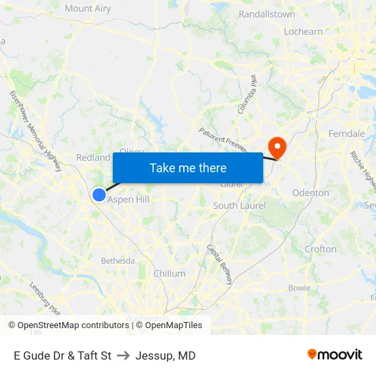 E Gude Dr & Taft St to Jessup, MD map