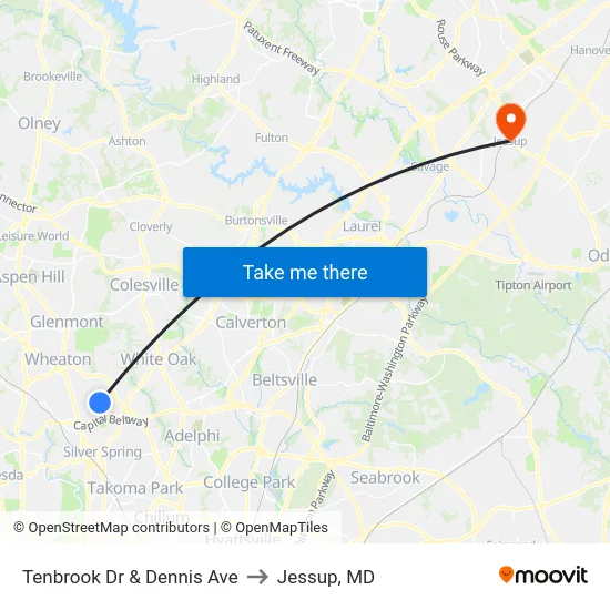 Tenbrook Dr & Dennis Ave to Jessup, MD map