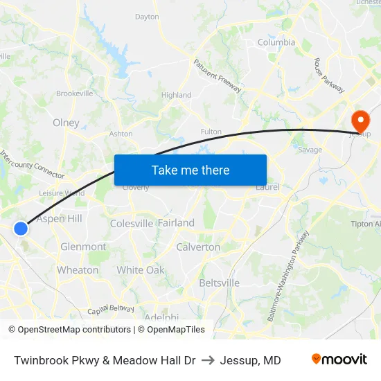 Twinbrook Pkwy & Meadow Hall Dr to Jessup, MD map