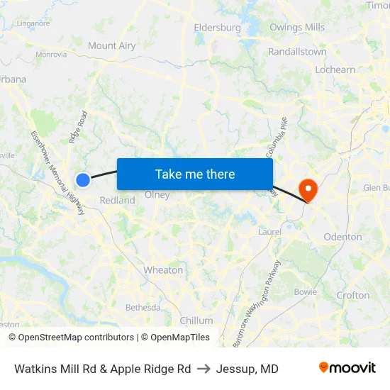 Watkins Mill Rd & Apple Ridge Rd to Jessup, MD map