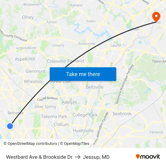 Westbard Ave & Brookside Dr to Jessup, MD map