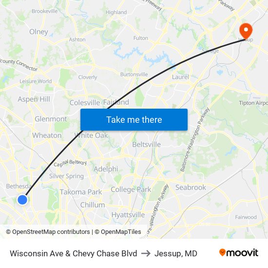 Wisconsin Ave & Chevy Chase Blvd to Jessup, MD map