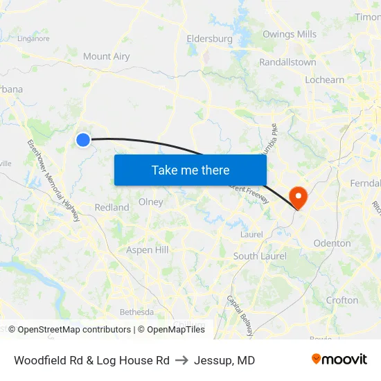 Woodfield Rd & Log House Rd to Jessup, MD map
