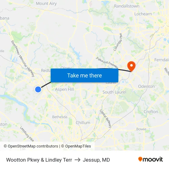 Wootton Pkwy & Lindley Terr to Jessup, MD map