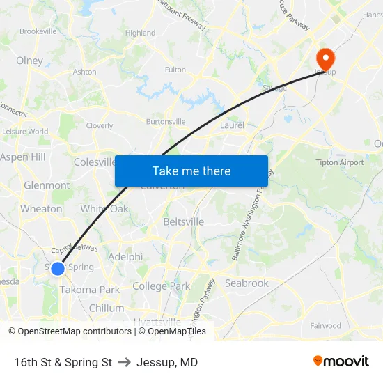 16th St & Spring St to Jessup, MD map