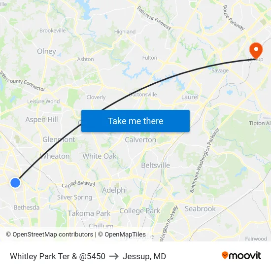 Whitley Park Ter & @5450 to Jessup, MD map