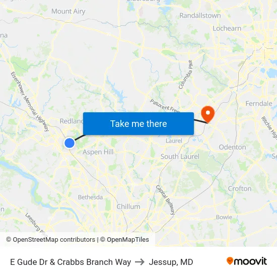 E Gude Dr & Crabbs Branch Way to Jessup, MD map