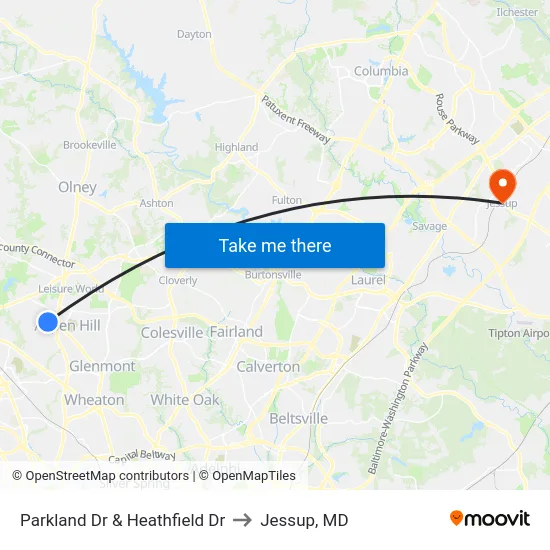 Parkland Dr & Heathfield Dr to Jessup, MD map