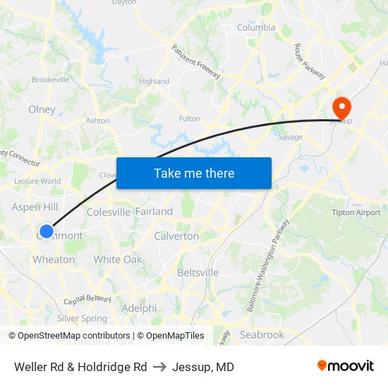 Weller Rd & Holdridge Rd to Jessup, MD map