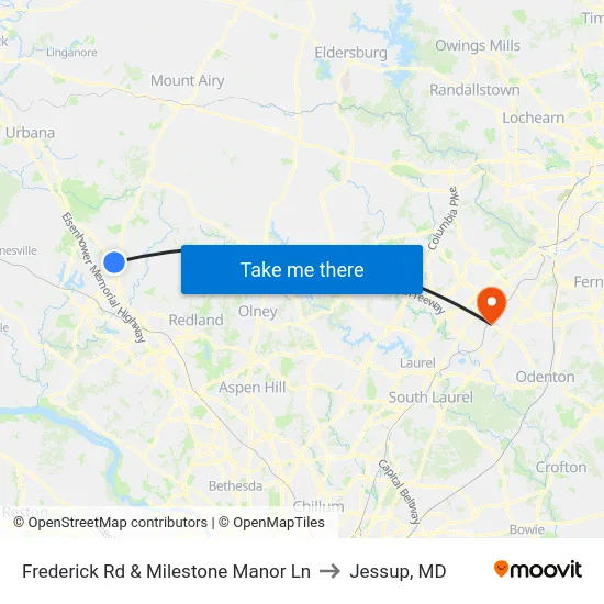 Frederick Rd & Milestone Manor Ln to Jessup, MD map
