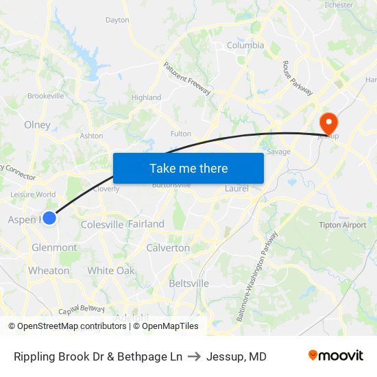 Rippling Brook Dr & Bethpage Ln to Jessup, MD map