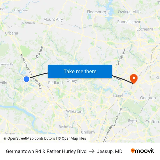Germantown Rd & Father Hurley Blvd to Jessup, MD map