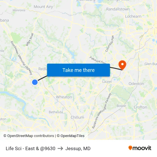 Life Sci - East & @9630 to Jessup, MD map