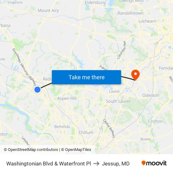 Washingtonian Blvd & Waterfront Pl to Jessup, MD map