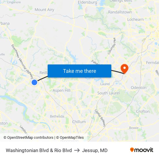 Washingtonian Blvd & Rio Blvd to Jessup, MD map