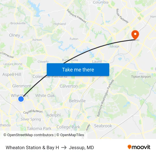 Wheaton Station  & Bay H to Jessup, MD map