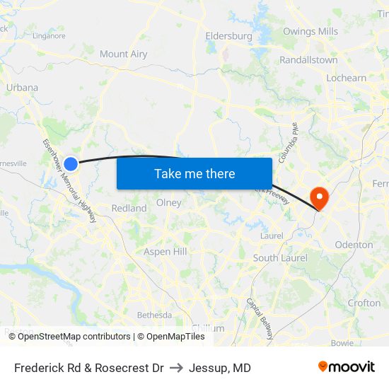 Frederick Rd & Rosecrest Dr to Jessup, MD map