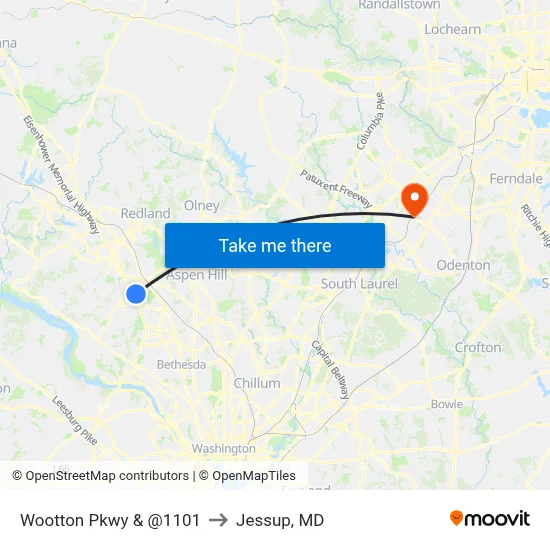Wootton Pkwy & @1101 to Jessup, MD map